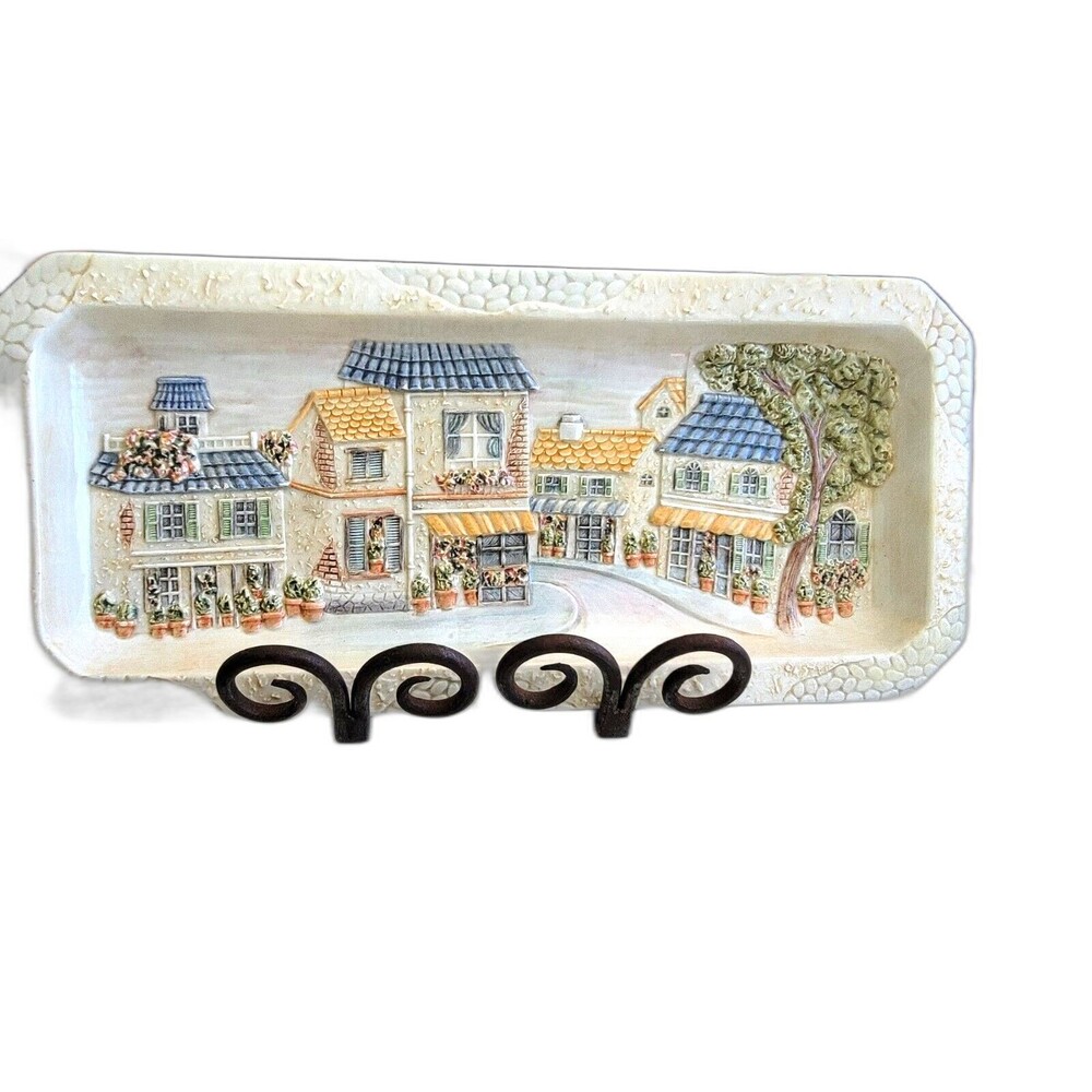 Croscill Village 12.5 X 5.5" Oblong Ceramic Tray w Embossed Design